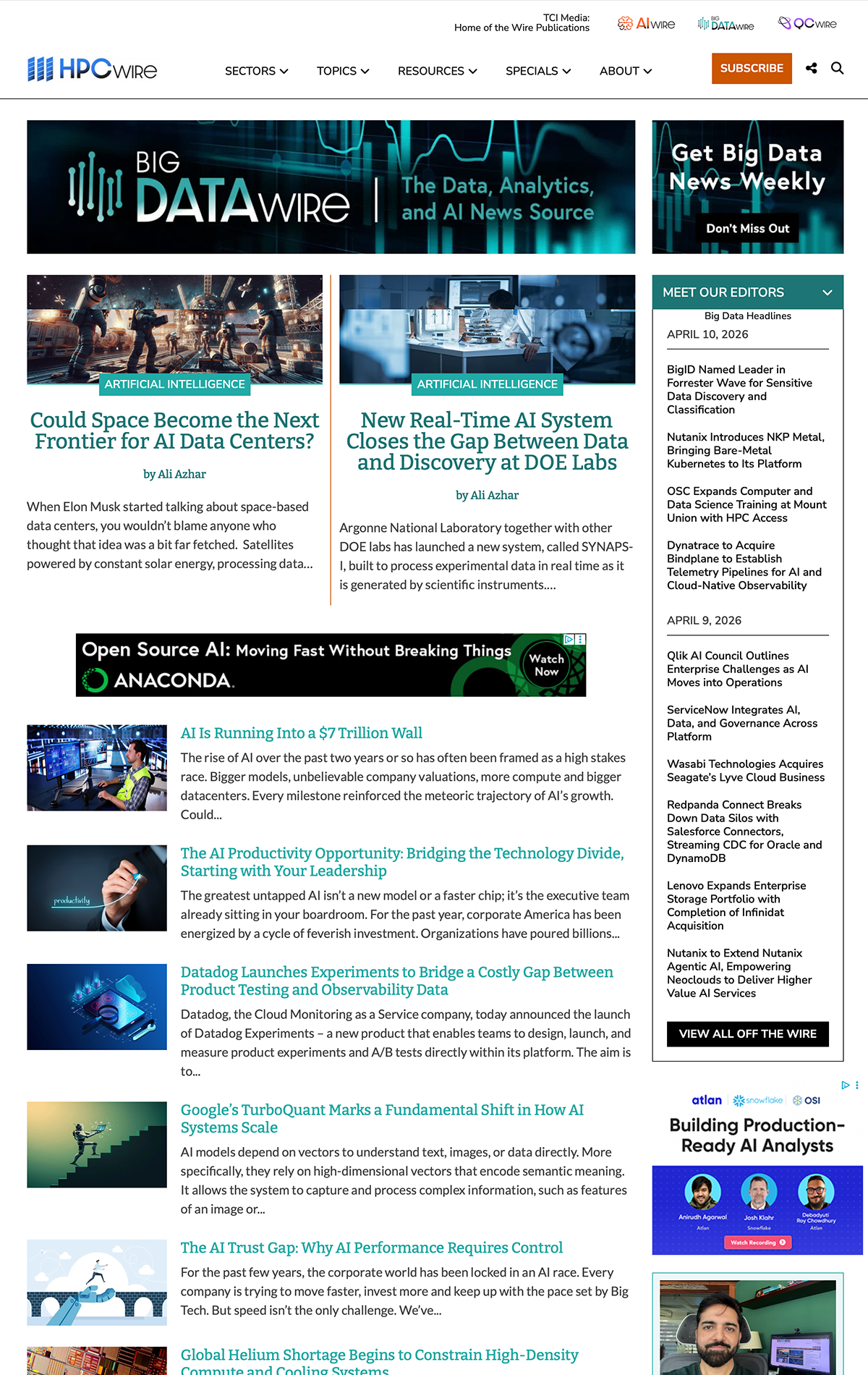 BigDATAwire Top part of Page updated